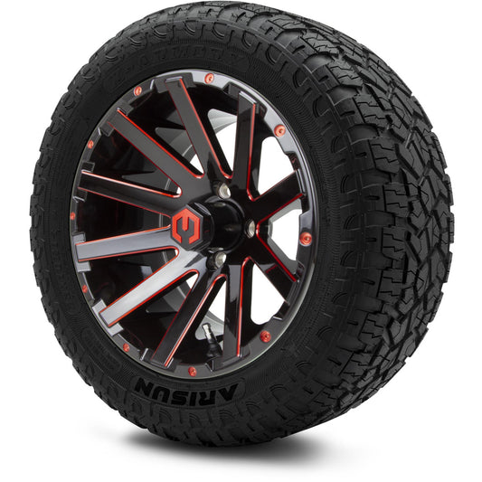 MODZ® 14" Mauler Glossy Black and Red with Ball Mill Wheels & Off-Road Tires Combo (Arisun X-Armory All-Terrain 23x10-14 Radial)