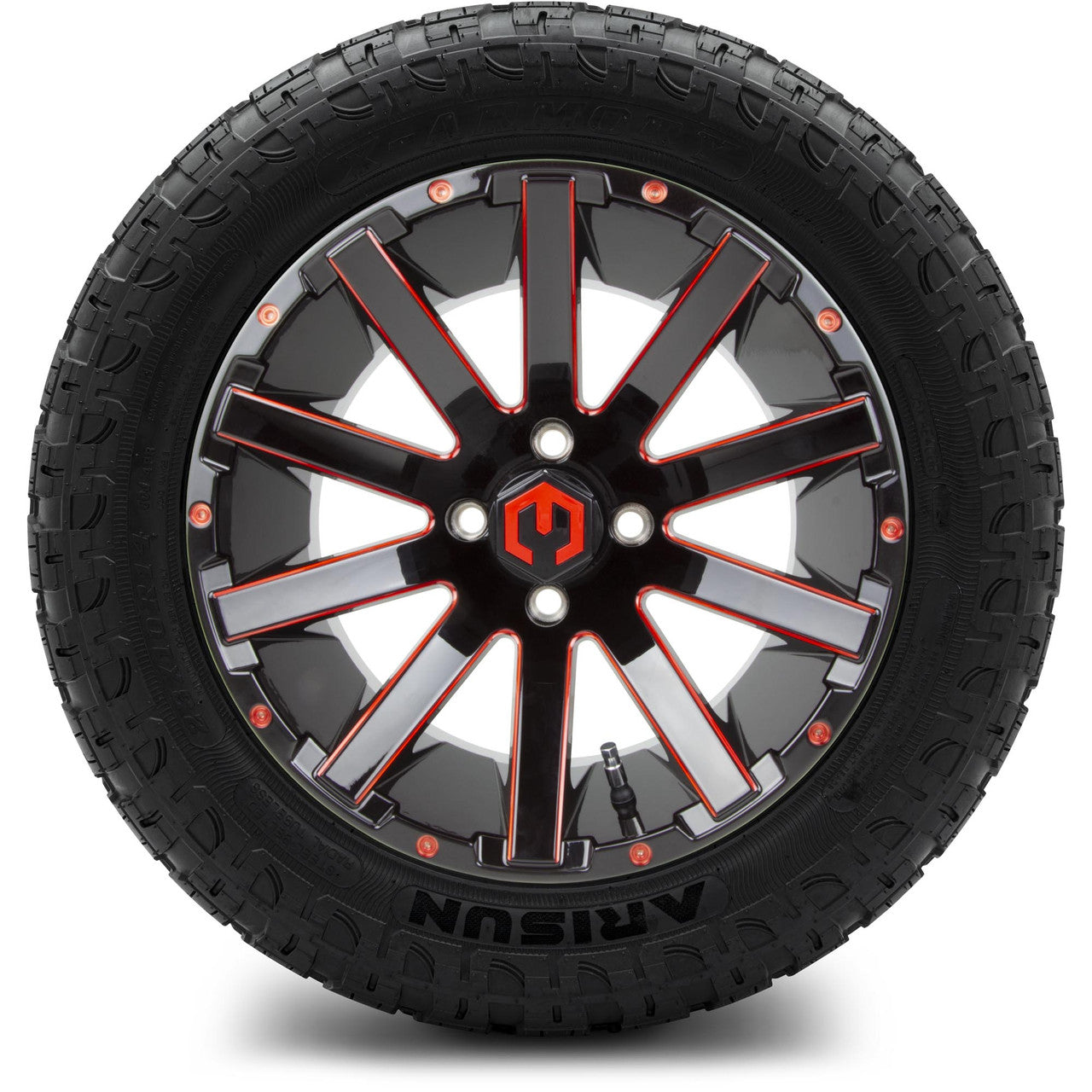 MODZ® 14" Mauler Glossy Black and Red with Ball Mill Wheels & Off-Road Tires Combo (Arisun X-Armory All-Terrain 23x10-14 Radial)