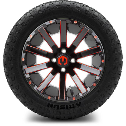 MODZ® 14" Mauler Glossy Black and Red with Ball Mill Wheels & Off-Road Tires Combo (Arisun X-Trail All-Terrain 23x10-14)