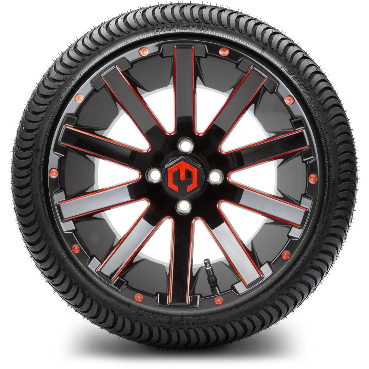MODZ® 14" Mauler Glossy Black and Red with Ball Mill Wheels & Street Tires Combo (MODZ Street Fox Radial 205/40-14)