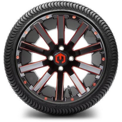 MODZ® 14" Mauler Glossy Black and Red with Ball Mill Wheels & Street Tires Combo (Arisun Cruze 205/30-14)