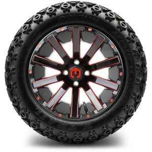 MODZ® 14" Mauler Glossy Black and Red with Ball Mill Wheels & Off-Road Tires Combo (Xcomp Gladiator 23-10-14 Radial)