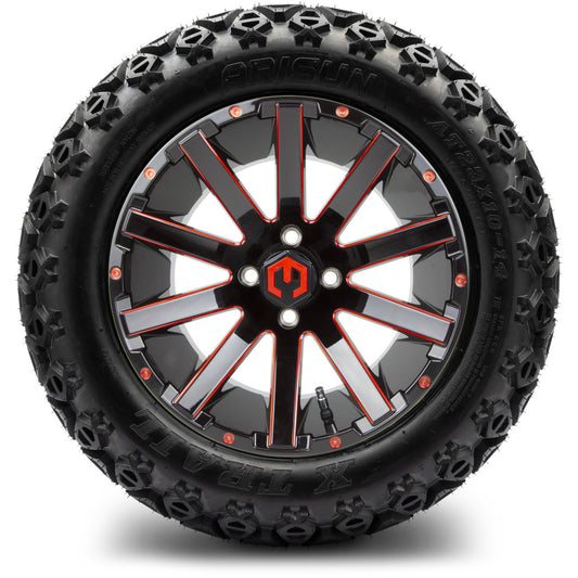 MODZ® 14" Mauler Glossy Black and Red with Ball Mill Wheels & Off-Road Tires Combo (Xcomp Gladiator 23-10-14 Radial)