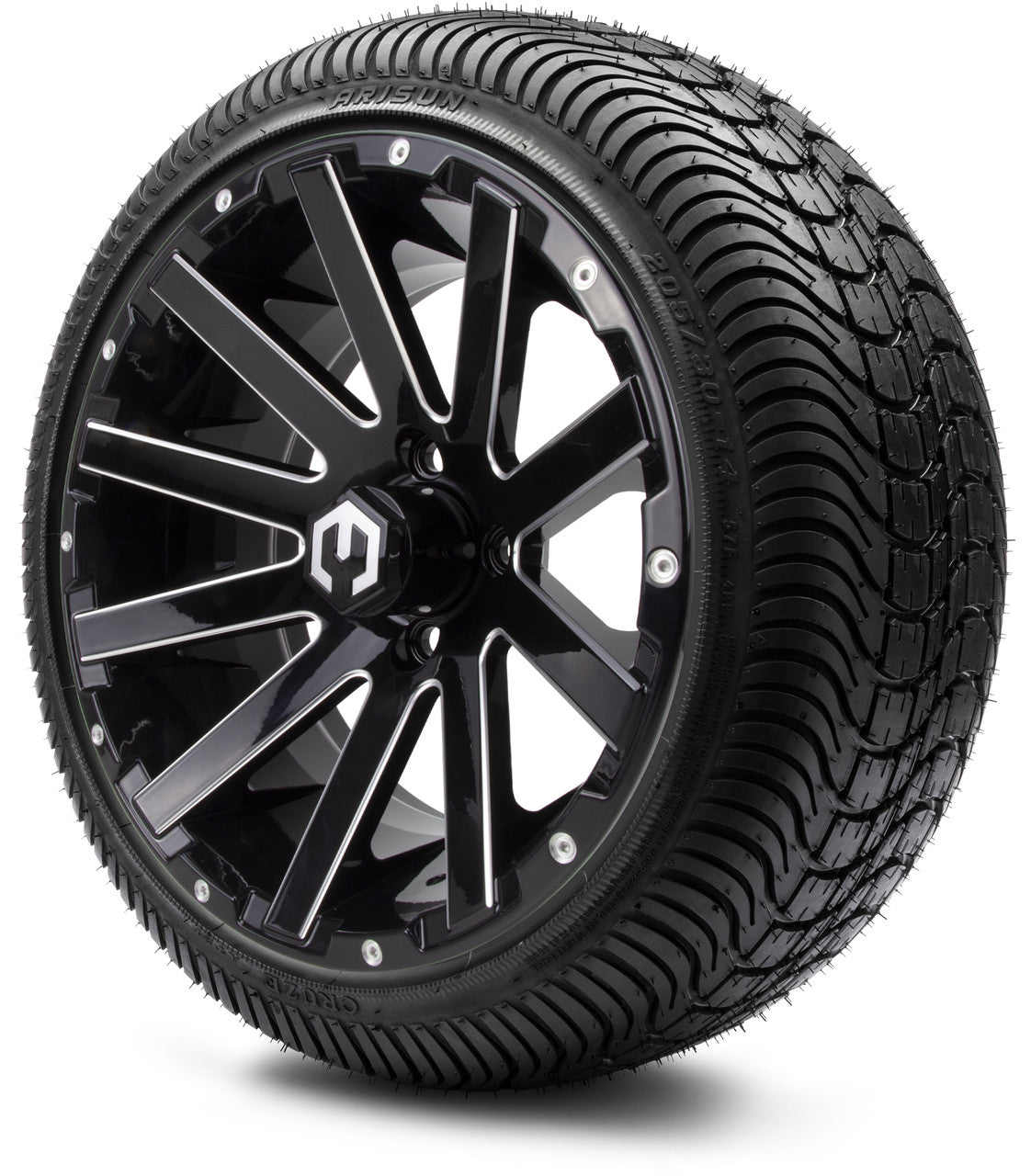 MODZ® 14" Mauler Glossy Black with Ball Mill Wheels & Street Tires Combo (Arisun Cruze 205/30-14)