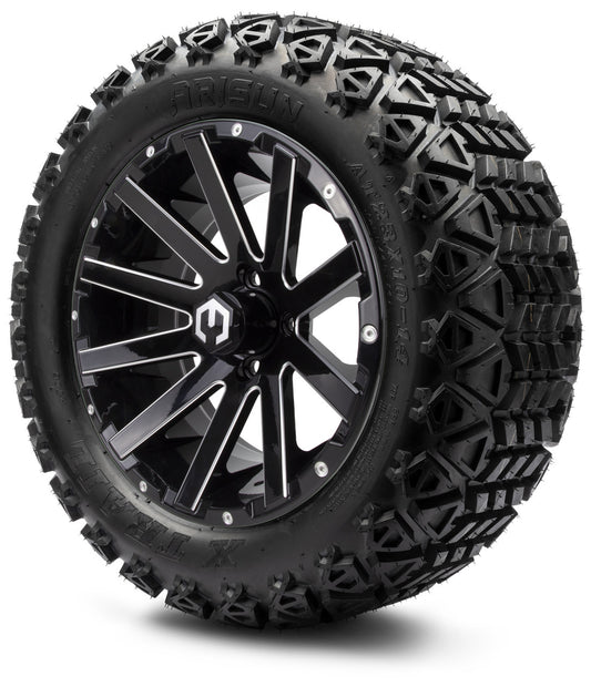 MODZ® 14" Mauler Glossy Black with Ball Mill Wheels & Off-Road Tires Combo (Arisun X-Trail All-Terrain 23x10-14)