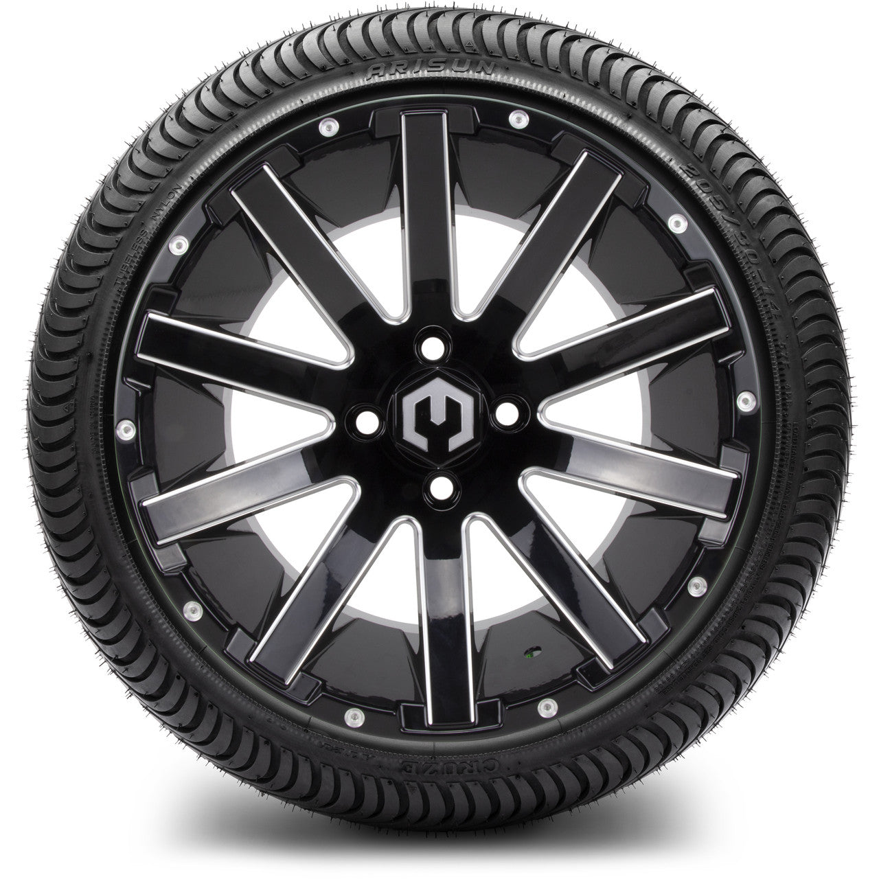 MODZ® 14" Mauler Glossy Black with Ball Mill Wheels & Street Tires Combo (MODZ Street Fox Radial 205/40-14)