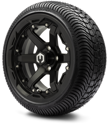 MODZ® 14" Gladiator Matte Black Wheels and Street Tires Combo (Odyssey Tesseract Steel Belted Radial 215/35-14)