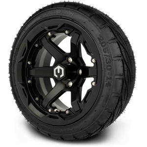 MODZ® 14" Gladiator Matte Black Wheels and Street Tires Combo (MODZ Guardian 205/30-14)