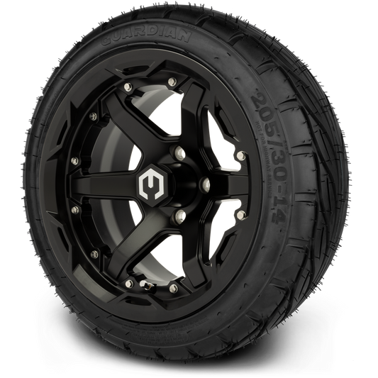MODZ® 14" Gladiator Matte Black Wheels and Street Tires Combo (MODZ Guardian 205/30-14)