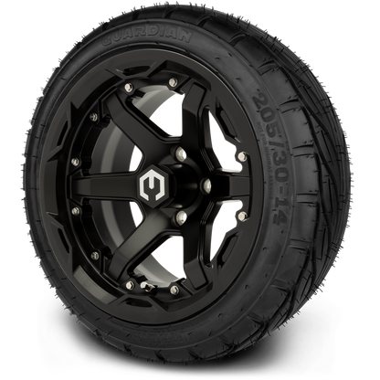 MODZ® 14" Gladiator Matte Black Wheels and Street Tires Combo (Odyssey Tesseract Steel Belted Radial 215/50-14)