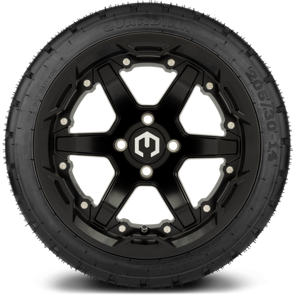 MODZ® 14" Gladiator Matte Black Wheels and Street Tires Combo (Odyssey Tesseract Steel Belted Radial 215/50-14)