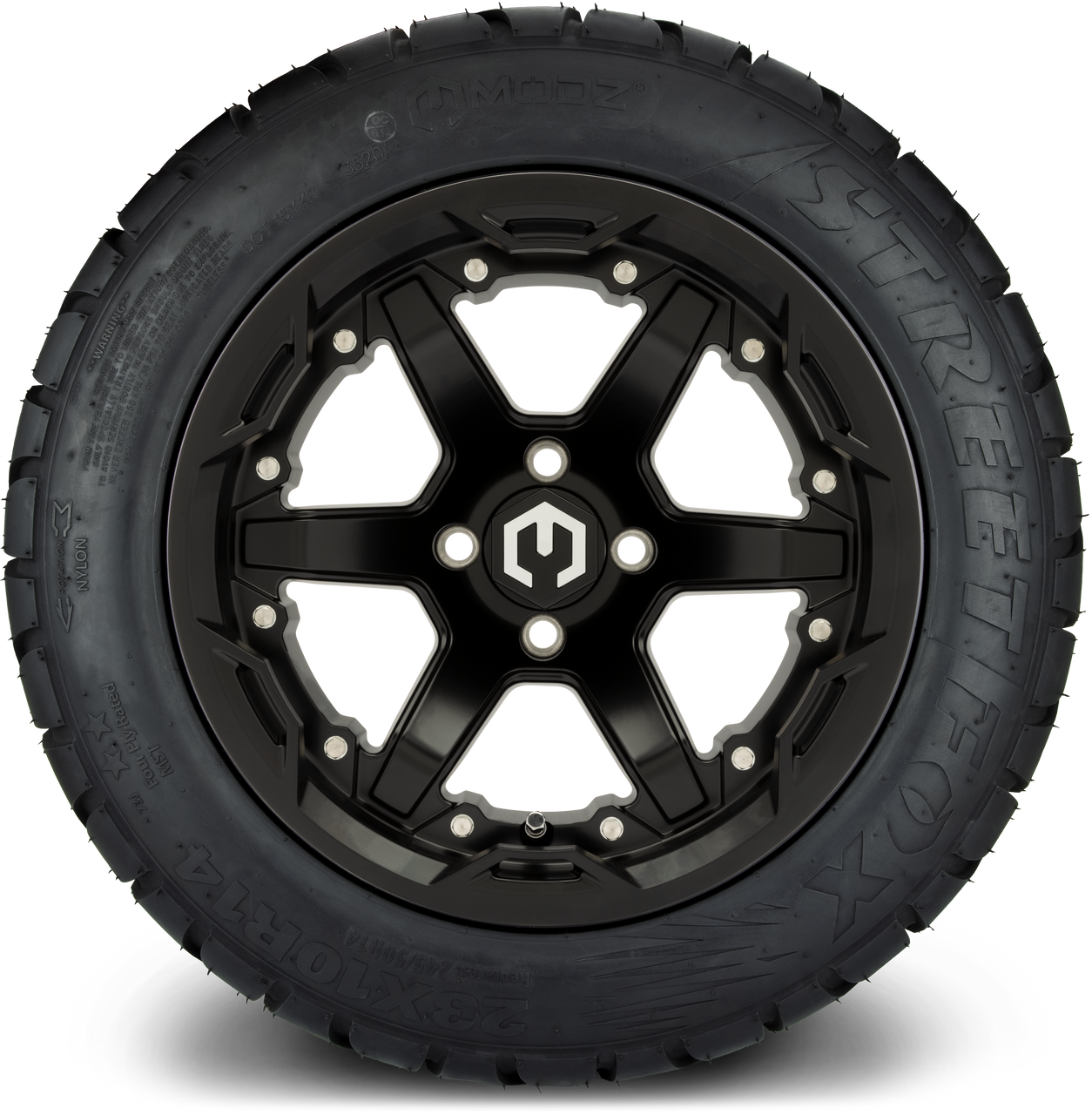 MODZ® 14" Gladiator Matte Black Wheels and Street Tires Combo (Odyssey Tesseract Steel Belted Radial 215/35-14)