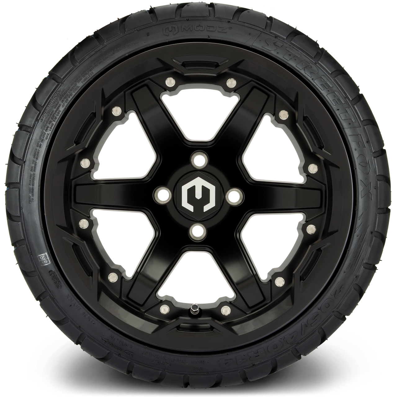 MODZ® 14" Gladiator Matte Black Wheels and Street Tires Combo (Odyssey Tesseract Steel Belted Radial 215/35-14)