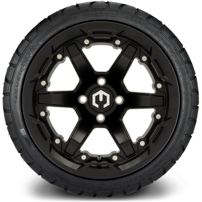 MODZ® 14" Gladiator Matte Black Wheels and Street Tires Combo (Odyssey Tesseract Steel Belted Radial 215/35-14)