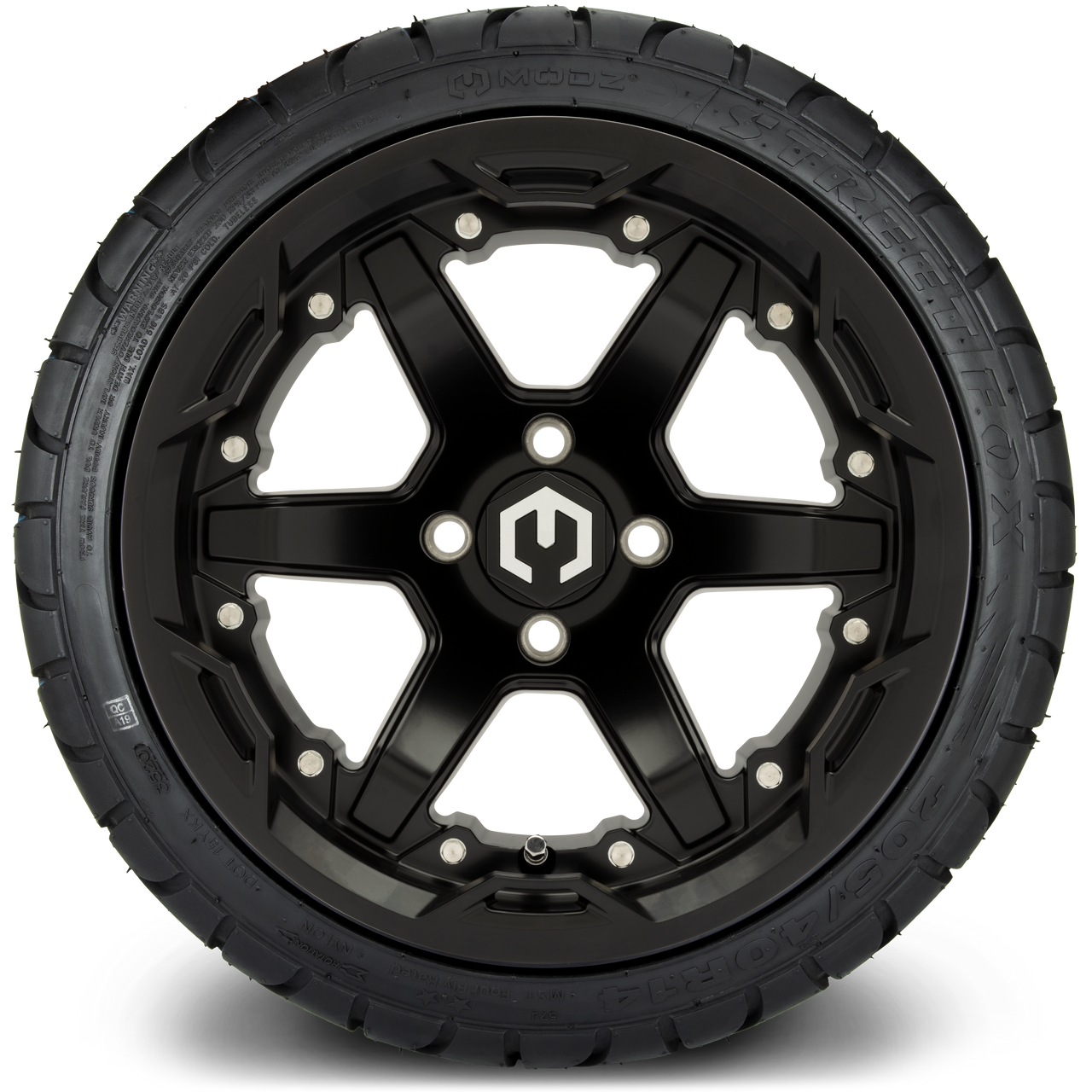 MODZ® 14" Gladiator Matte Black Wheels and Street Tires Combo (Arisun Cruze 205/30-14)