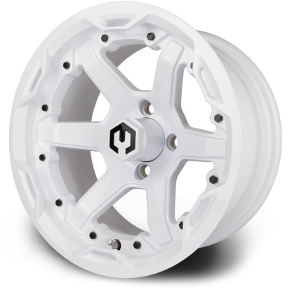 MODZ® 14" Gladiator Glossy White Wheels and Street Tires Combo (MODZ Guardian 205/30-14)