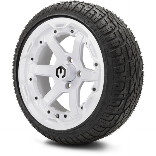 MODZ® 14" Gladiator Glossy White Wheels and Street Tires Combo (Arisun X-Sport 205/30-14)