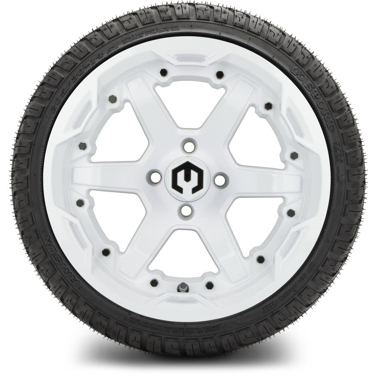 MODZ® 14" Gladiator Glossy White Wheels and Street Tires Combo (MODZ Street Fox Radial 23x10-14)