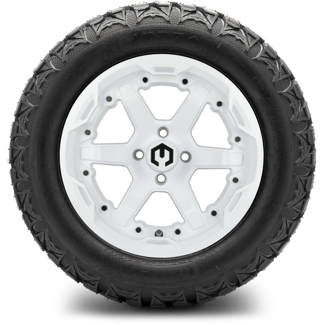 MODZ® 14" Gladiator Glossy White Wheels & Off-Road Tires Combo (Arisun X-Trail All-Terrain 23x10-14)