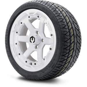 MODZ® 14" Gladiator Glossy White Wheels and Street Tires Combo (Odyssey Tesseract Steel Belted Radial 215/35-14)