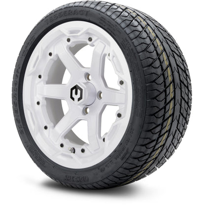 MODZ® 14" Gladiator Glossy White Wheels and Street Tires Combo (Odyssey Tesseract Steel Belted Radial 215/35-14)