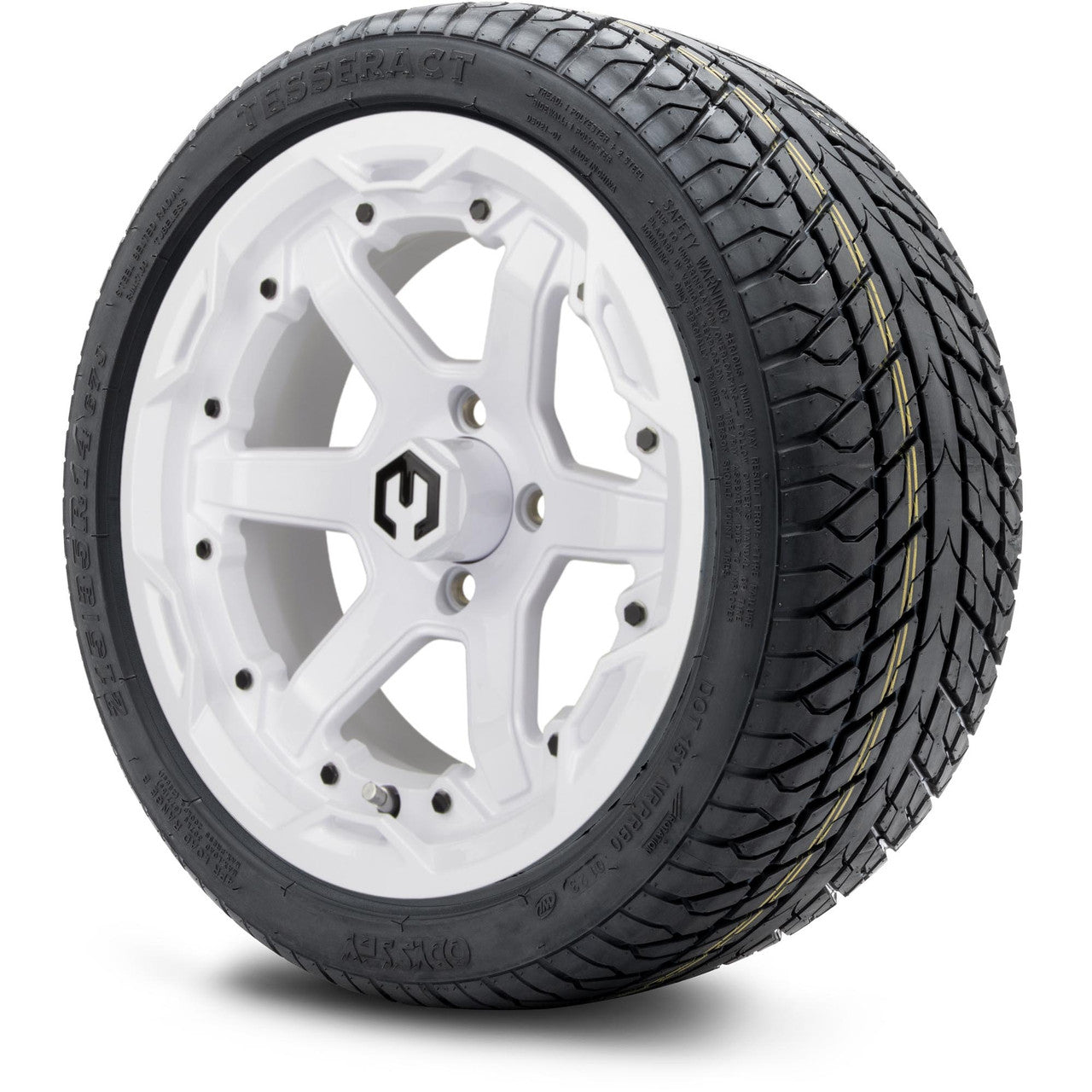 MODZ® 14" Gladiator Glossy White Wheels and Street Tires Combo (Odyssey Tesseract Steel Belted Radial 215/50-14)