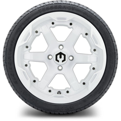 MODZ® 14" Gladiator Glossy White Wheels and Street Tires Combo (MODZ Street Fox Radial 205/40-14)