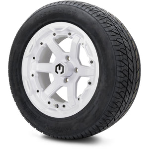 MODZ® 14" Gladiator Glossy White Wheels and Street Tires Combo (Odyssey Tesseract Steel Belted Radial 215/50-14)