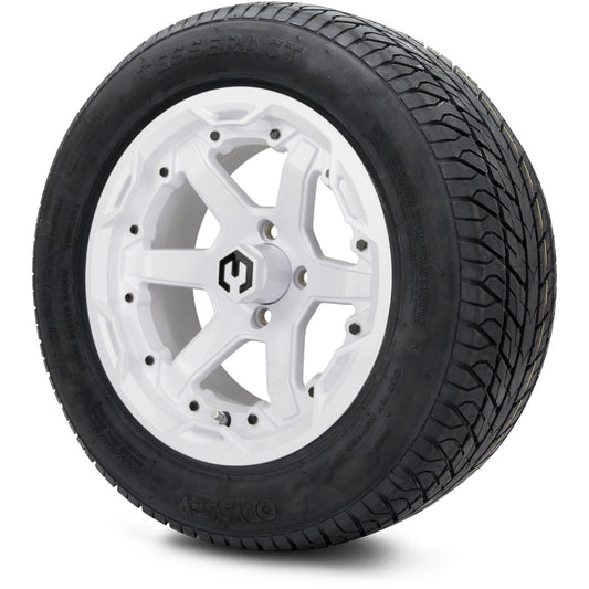 MODZ® 14" Gladiator Glossy White Wheels and Street Tires Combo (Odyssey Tesseract Steel Belted Radial 215/50-14)