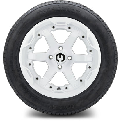 MODZ® 14" Gladiator Glossy White Wheels and Street Tires Combo (Odyssey Tesseract Steel Belted Radial 215/50-14)