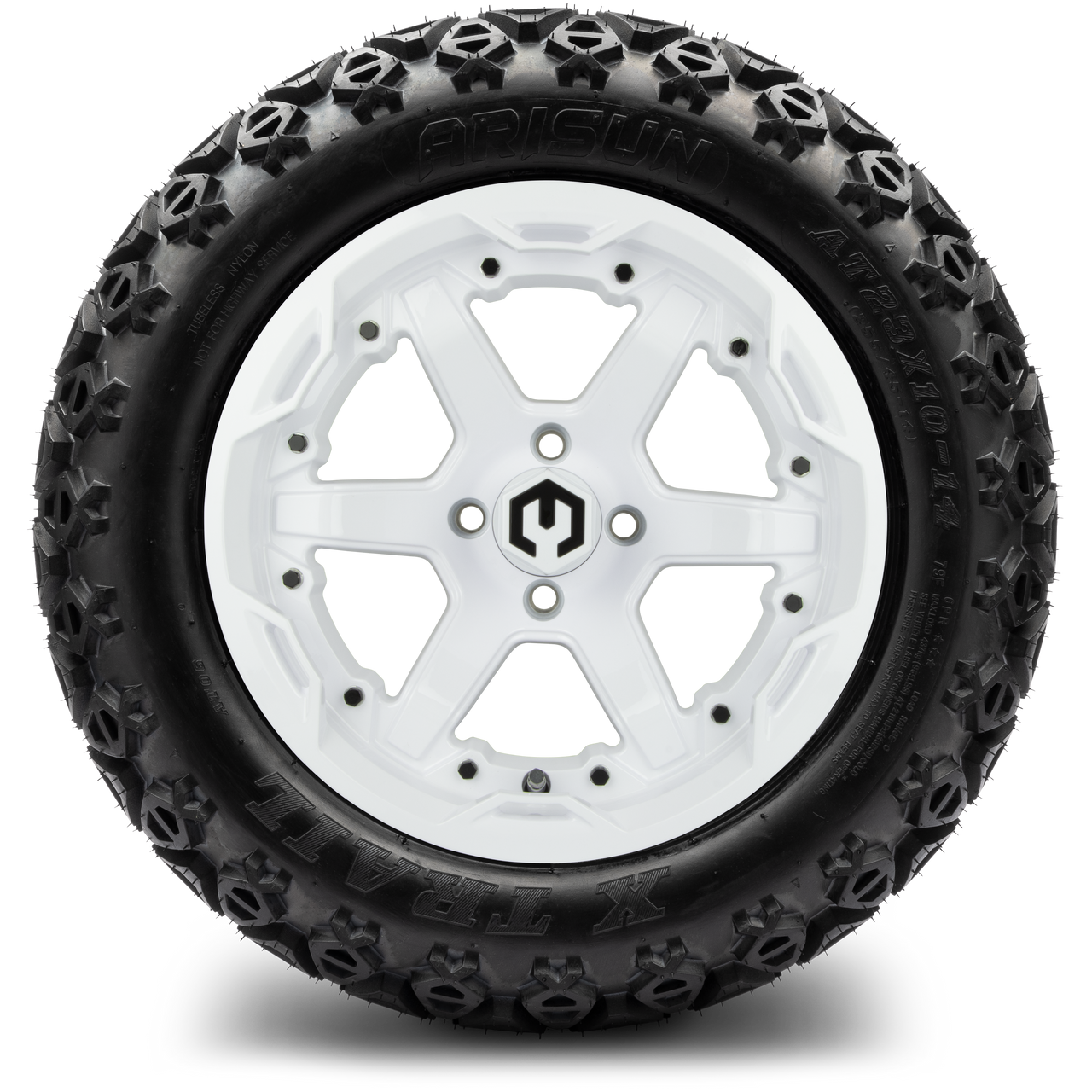 MODZ® 14" Gladiator Glossy White Wheels & Off-Road Tires Combo (Arisun X-Armory All-Terrain 23x10-14 Radial)