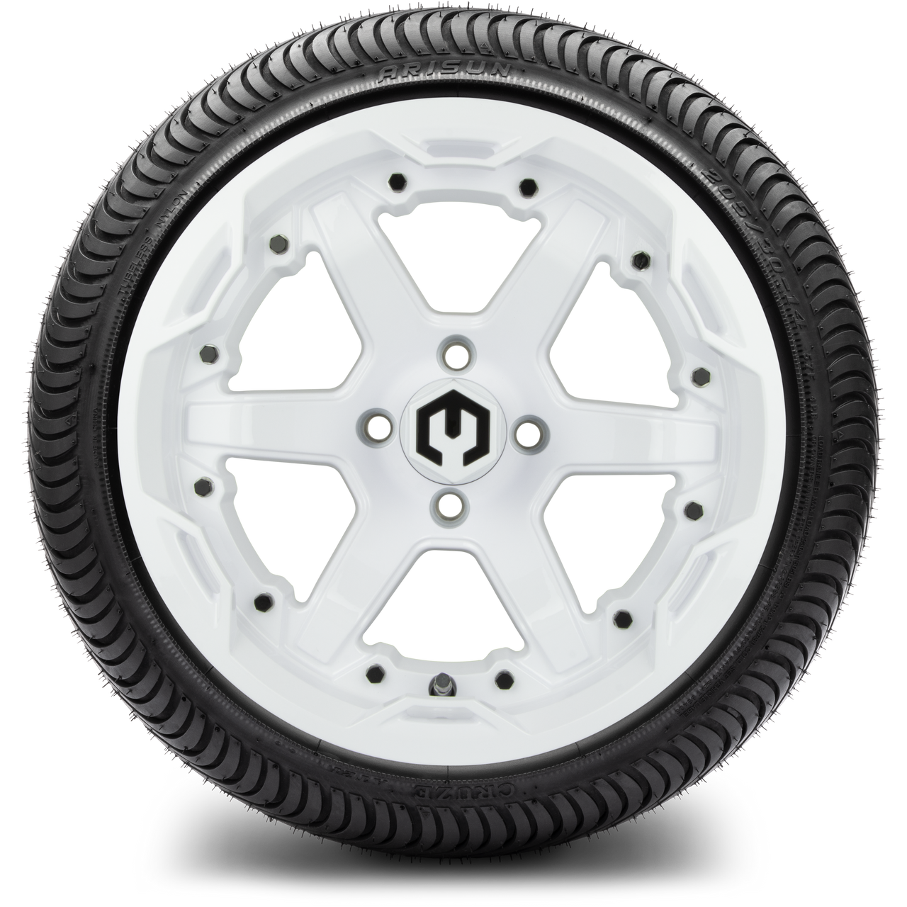 MODZ® 14" Gladiator Glossy White Wheels and Street Tires Combo (MODZ Street Fox Radial 23x10-14)