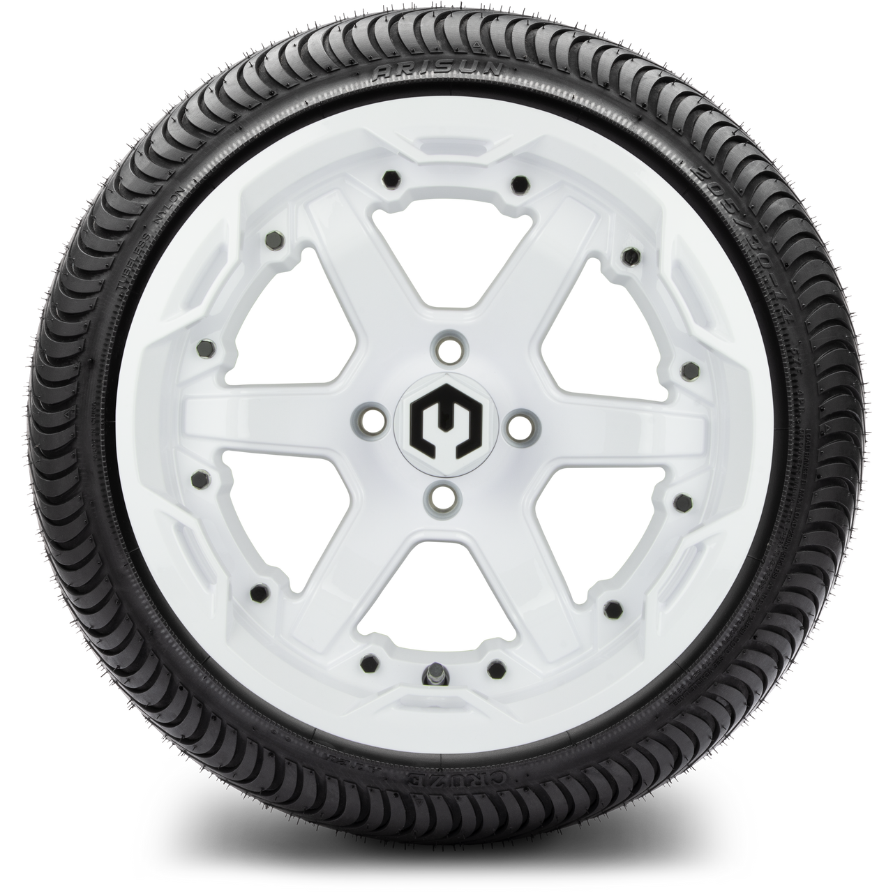 MODZ® 14" Gladiator Glossy White Wheels and Street Tires Combo (MODZ Street Fox Radial 205/40-14)