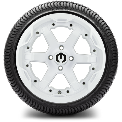 MODZ® 14" Gladiator Glossy White Wheels and Street Tires Combo (Odyssey Tesseract Steel Belted Radial 215/50-14)