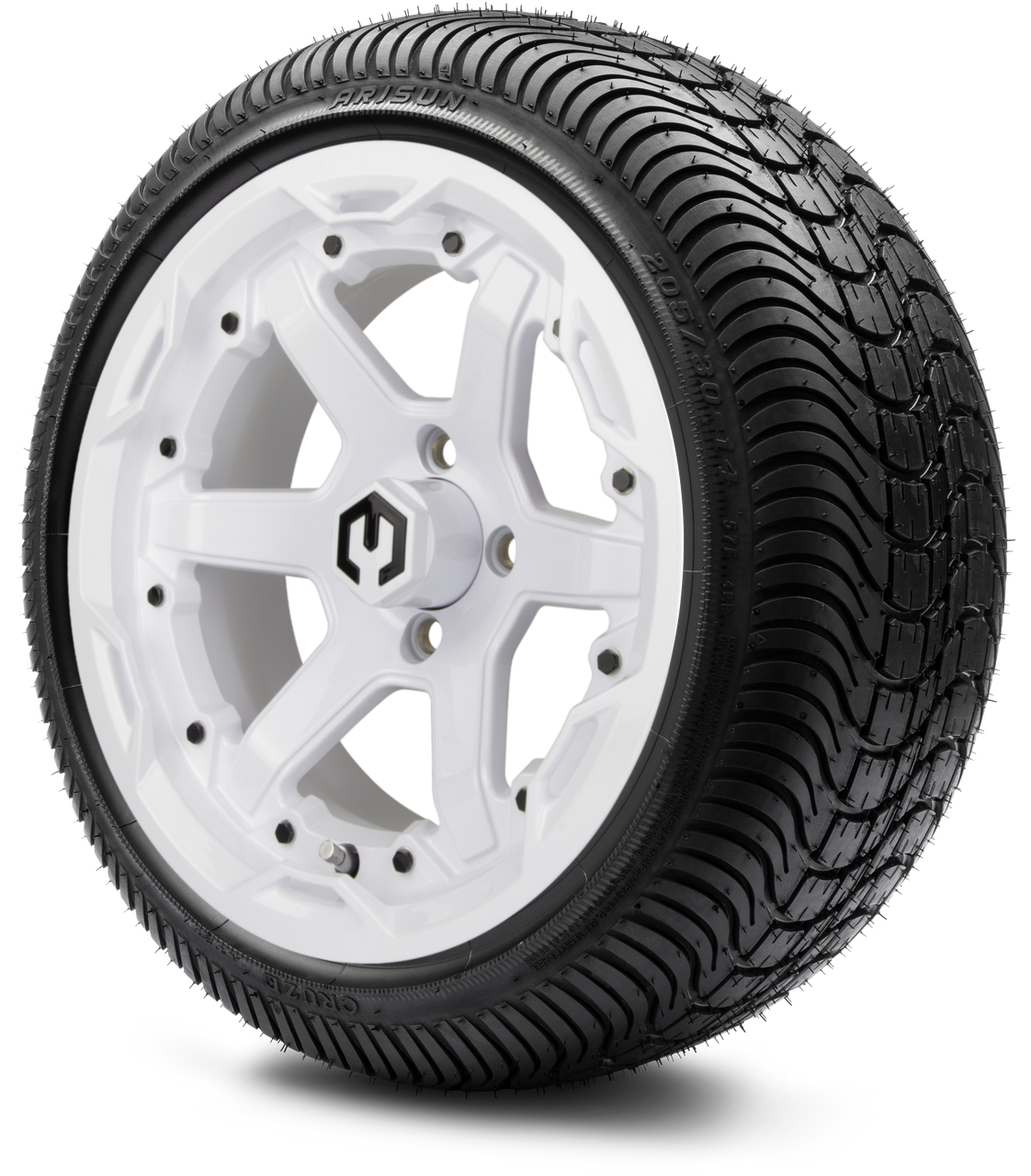 MODZ® 14" Gladiator Glossy White Wheels and Street Tires Combo (Arisun Cruze 205/30-14)
