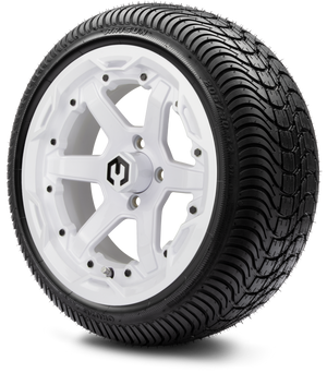 MODZ® 14" Gladiator Glossy White Wheels and Street Tires Combo (Arisun Cruze 205/30-14)