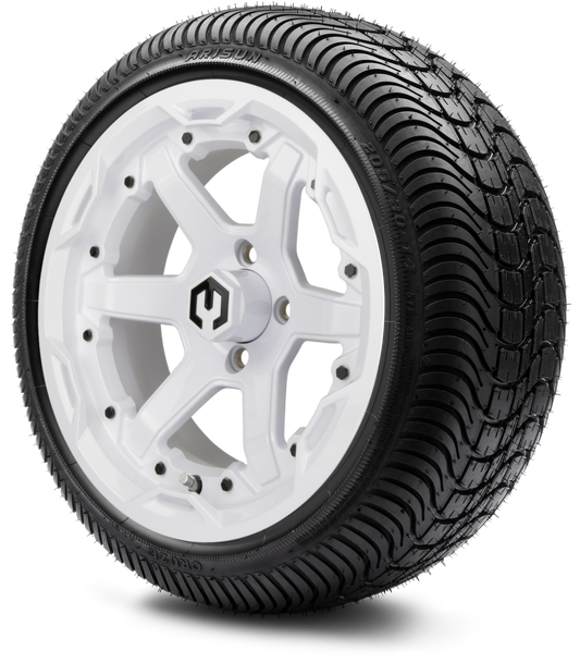 MODZ® 14" Gladiator Glossy White Wheels and Street Tires Combo (Arisun Cruze 205/30-14)