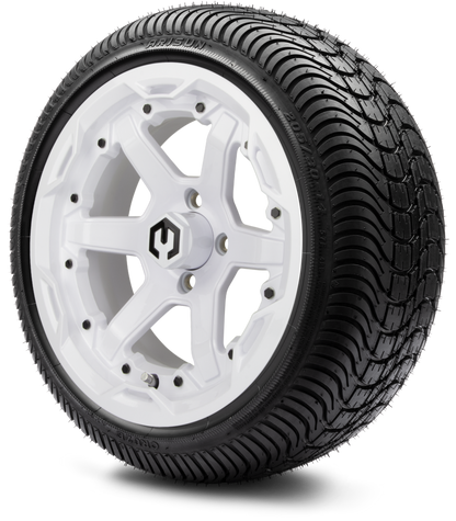 MODZ® 14" Gladiator Glossy White Wheels and Street Tires Combo (Odyssey Tesseract Steel Belted Radial 215/35-14)