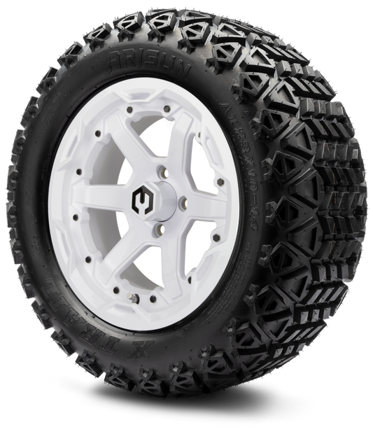 MODZ® 14" Gladiator Glossy White Wheels & Off-Road Tires Combo (Arisun X-Trail All-Terrain 23x10-14)