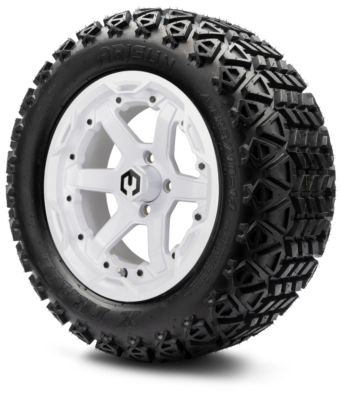 MODZ® 14" Gladiator Glossy White Wheels & Off-Road Tires Combo (Arisun X-Armory All-Terrain 23x10-14 Radial)