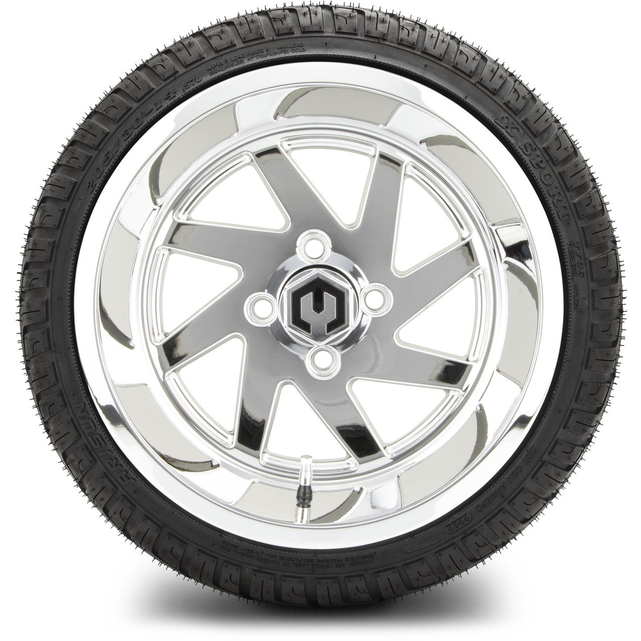 MODZ® 14" Fury Chrome Wheels & Street Tires Combo (Odyssey Tesseract Steel Belted Radial 215/35-14)