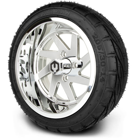 MODZ® 14" Fury Chrome Wheels & Street Tires Combo (MODZ Guardian 205/30-14)