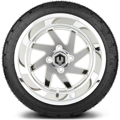 MODZ® 14" Fury Chrome Wheels & Street Tires Combo (Odyssey Tesseract Steel Belted Radial 215/35-14)
