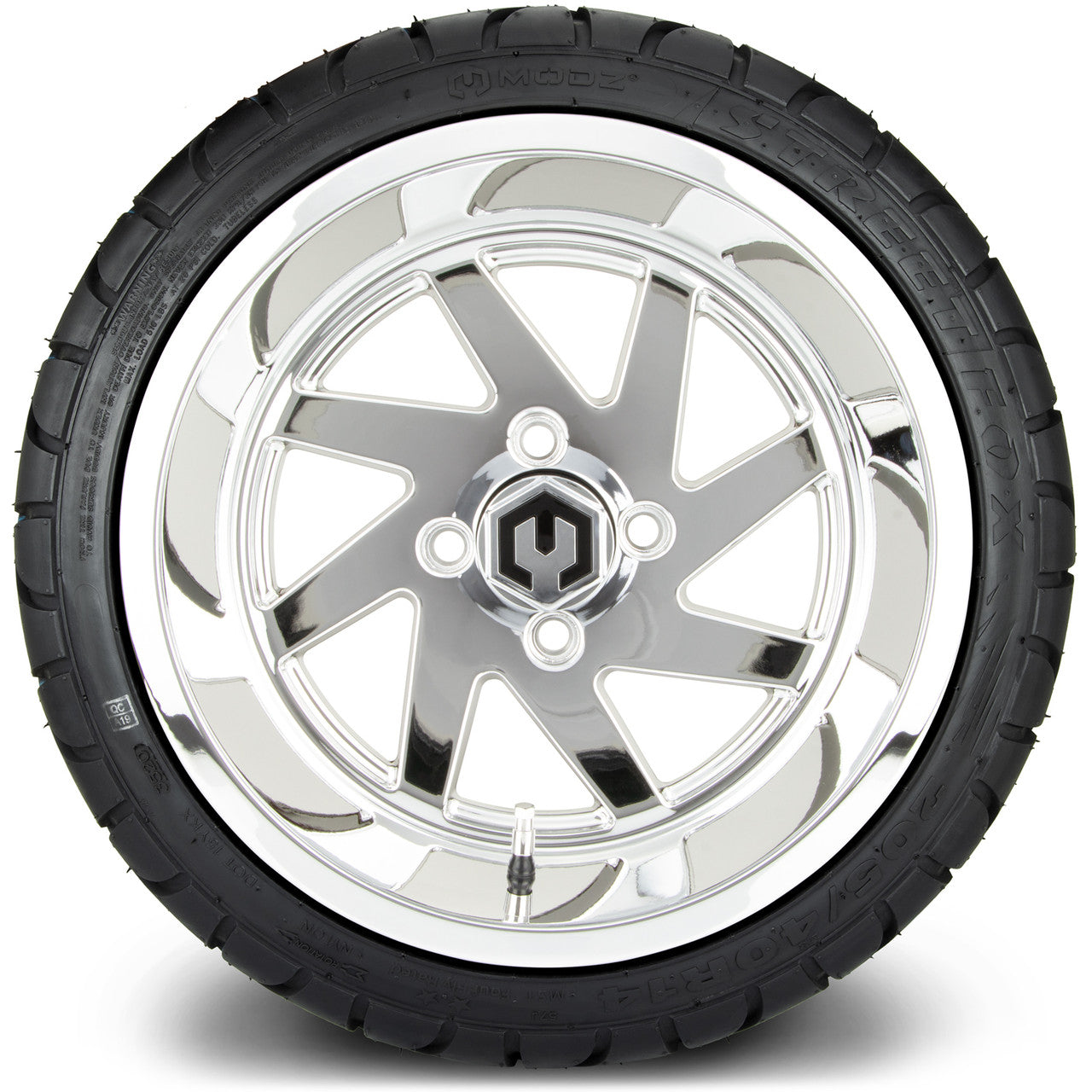MODZ® 14" Fury Chrome Wheels & Street Tires Combo (Odyssey Tesseract Steel Belted Radial 215/50-14)