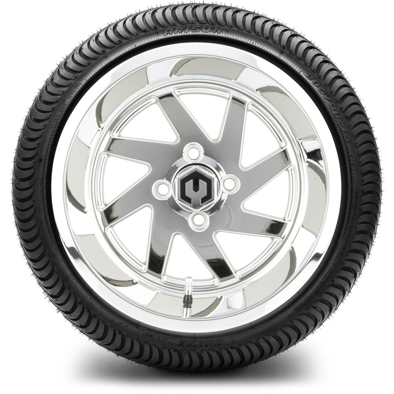 MODZ® 14" Fury Chrome Wheels & Street Tires Combo (Odyssey Tesseract Steel Belted Radial 215/35-14)