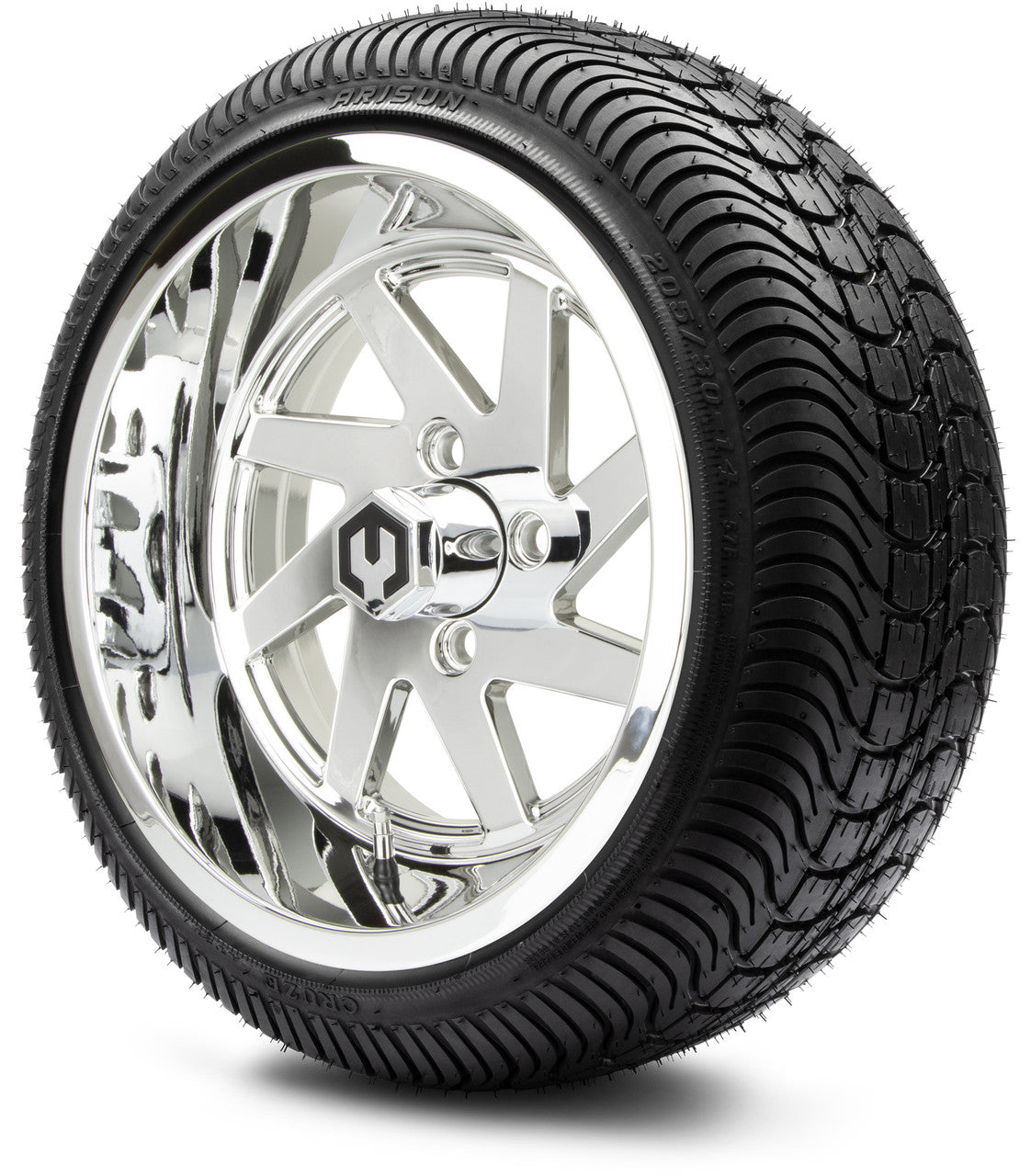 MODZ® 14" Fury Chrome Wheels & Street Tires Combo (Odyssey Tesseract Steel Belted Radial 215/35-14)