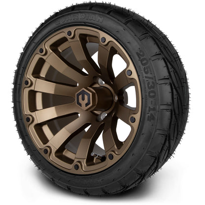 MODZ® 14" Bomber Matte Bronze Wheels & Street Tires Combo (Odyssey Tesseract Steel Belted Radial 215/35-14)