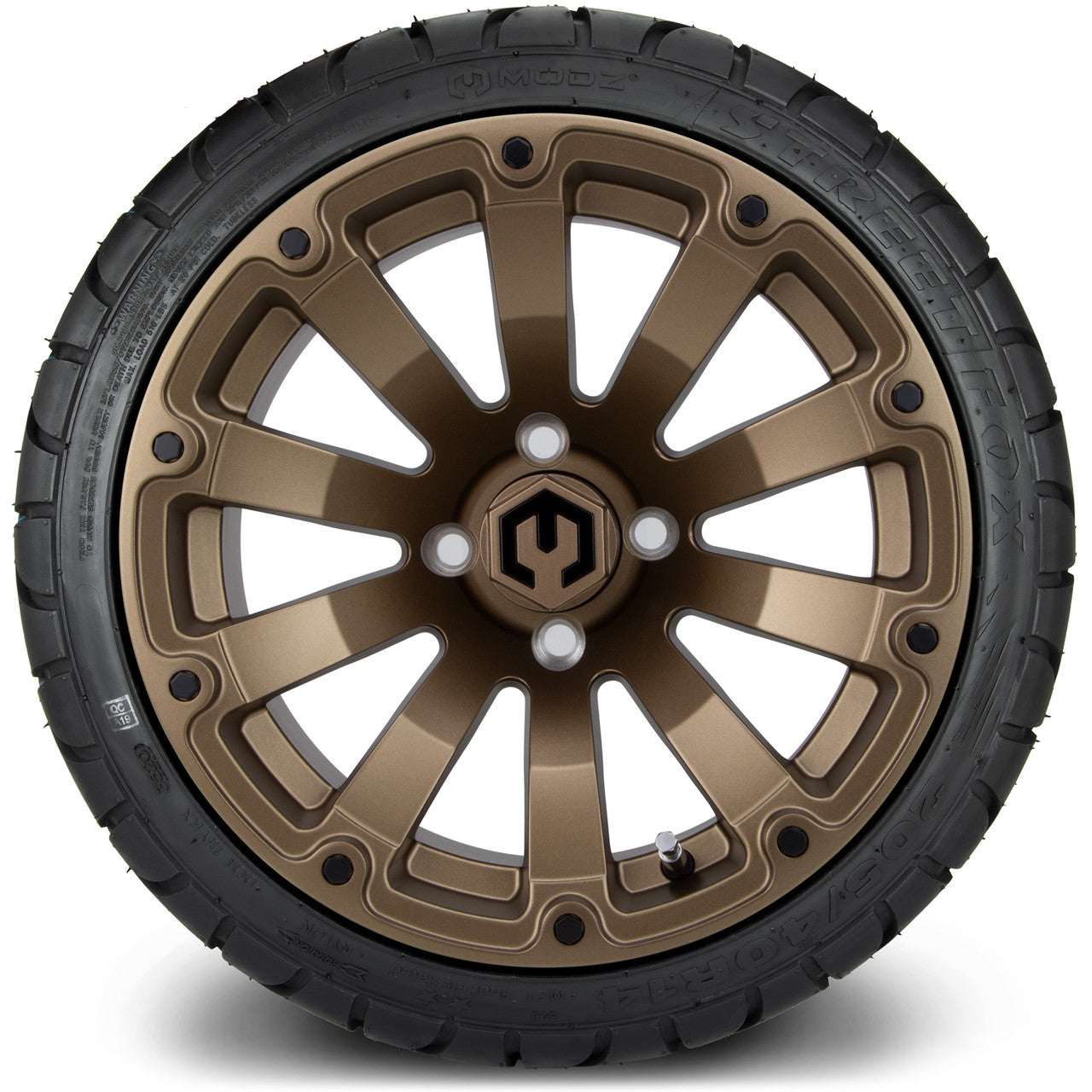 MODZ® 14" Bomber Matte Bronze Wheels & Street Tires Combo (Odyssey Tesseract Steel Belted Radial 215/50-14)