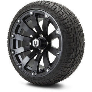 MODZ® 14" Bomber Matte Black Wheels & Street Tires Combo (Arisun X-Sport 205/30-14)