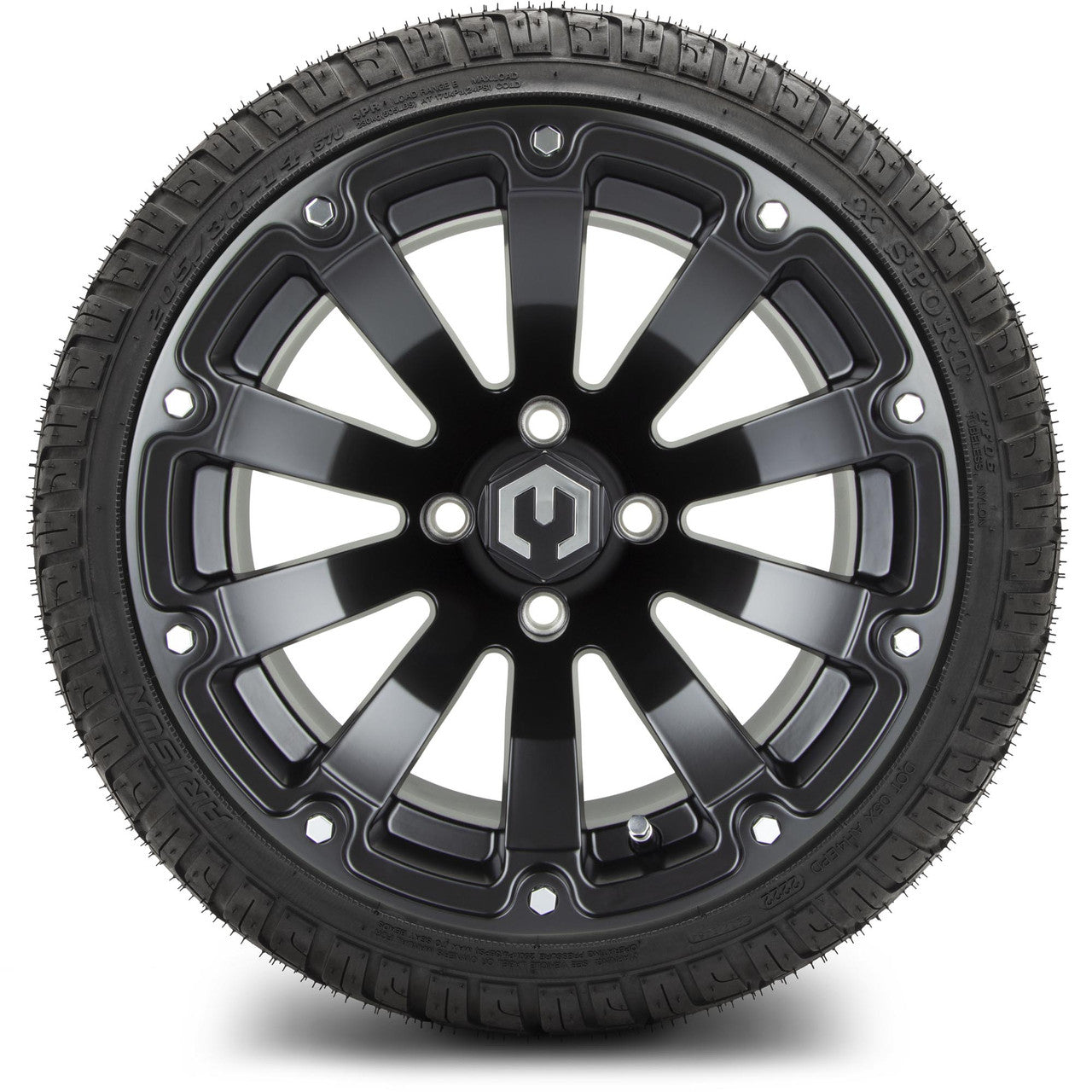 MODZ® 14" Bomber Matte Black Wheels & Street Tires Combo (Odyssey Tesseract Steel Belted Radial 215/35-14)